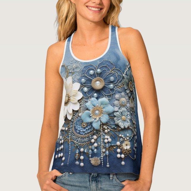 Trendy Denim Costume Jewelery Tank Top (Front)