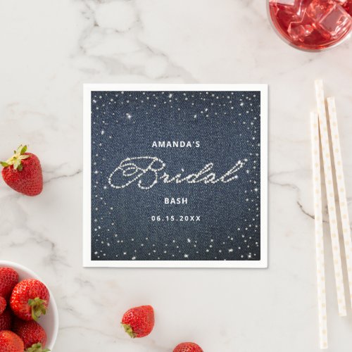 Trendy Denim Diamonds Elegant Bridal Shower Custom Napkins