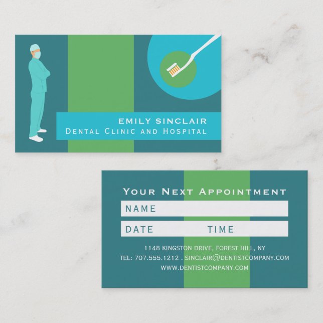 Trendy Dentist Design, Dentist Appointment Business Card (Front/Back)