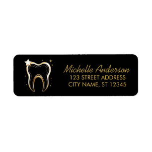 Trendy Dentist Office Black Gold Return Address Label