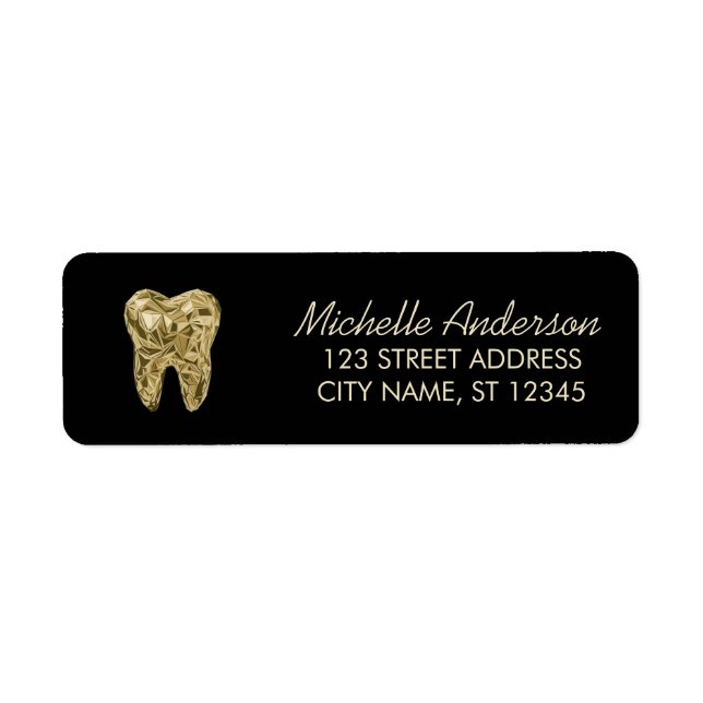 Trendy Dentist Office Black Gold Return Address Label (Front)