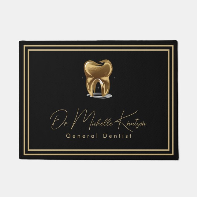 Trendy Dentist Professional Dental Black Gold Door Doormat (Front)