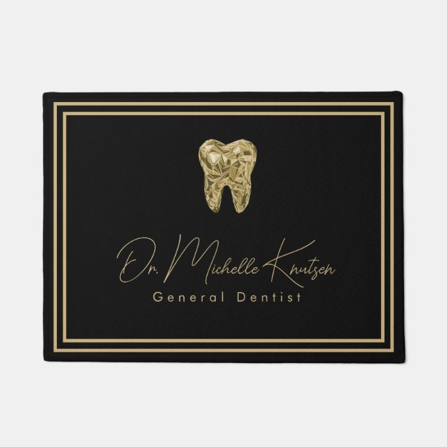 Trendy Dentist Professional Dental Black Gold Doormat (Front)