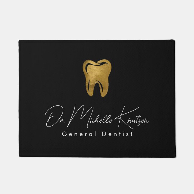 Trendy Dentist Professional Dental Black Gold Doormat (Front)