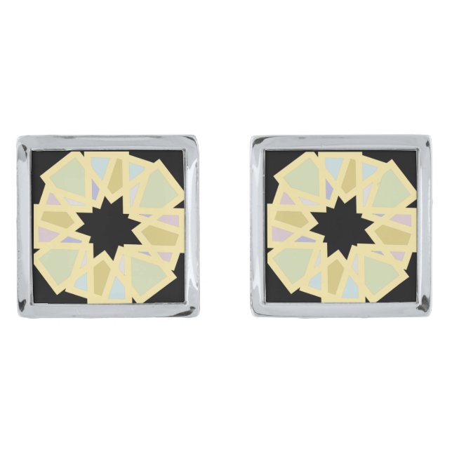 Trendy design pastel card stack on black cufflinks (Front)