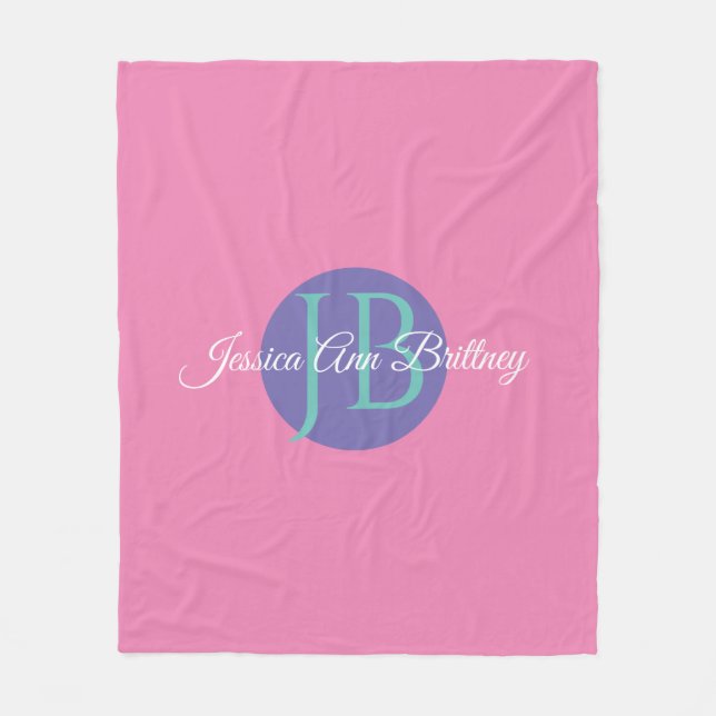 Trendy Design Personalize Kid's Name & Monogram Fleece Blanket (Front)