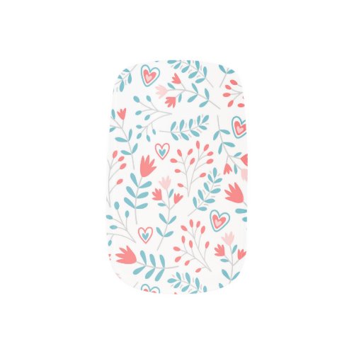 Trendy design with patterns of hearts and flowers minx nail art