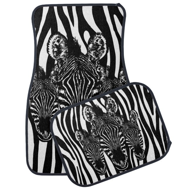 Trendy Design Zebra Heads on Zebra Print Car Floor Mat (Set)