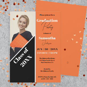 Trendy Diagonal Stripe Photo Graduation Party Invitation