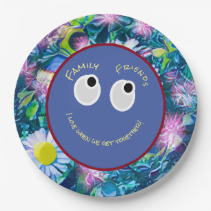 Trendy Digital Field of Wildflowers, Happy Face Paper Plates