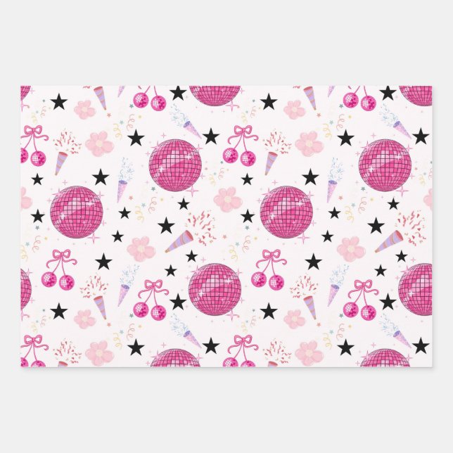 Trendy Disco Celebration Party Seamless Pattern Wrapping Paper Sheets (Front)