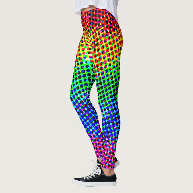 Trendy Disco Rainbow Color Gradient Pixels Party Leggings (Left)