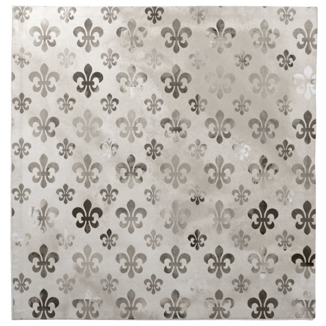 Trendy Distressed Silver Grey Fleur De Lis Pattern Cloth Napkin (Front)