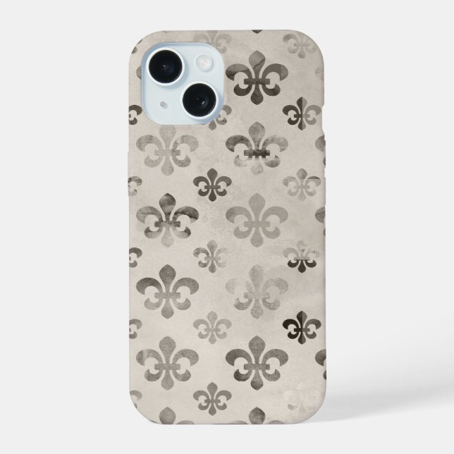 Trendy Distressed Silver Grey Fleur De Lis Pattern Iphone Case (Back)