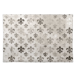 Trendy Distressed Silver Grey Fleur De Lis Pattern Placemat