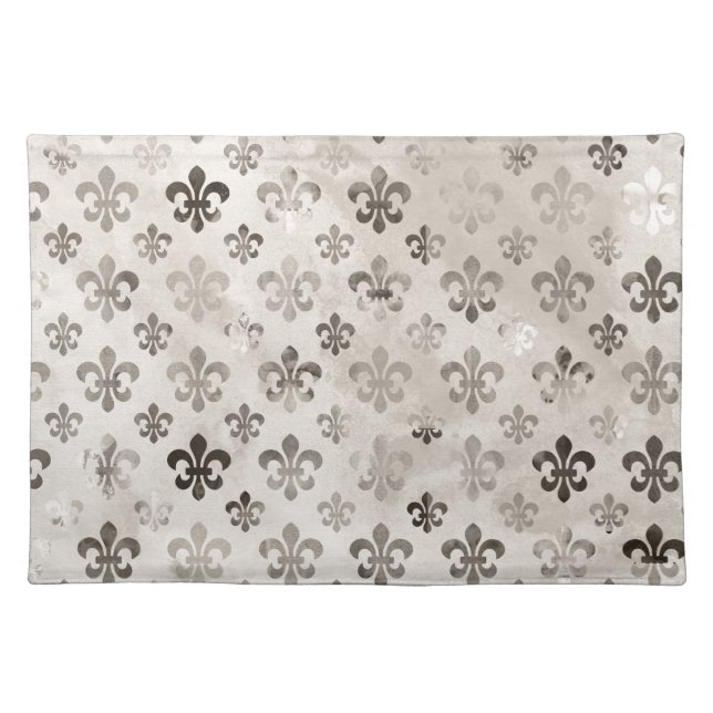 Trendy Distressed Silver Grey Fleur De Lis Pattern Placemat (Front)
