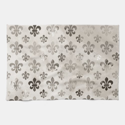Trendy Distressed Silver Grey Fleur De Lis Pattern Towel