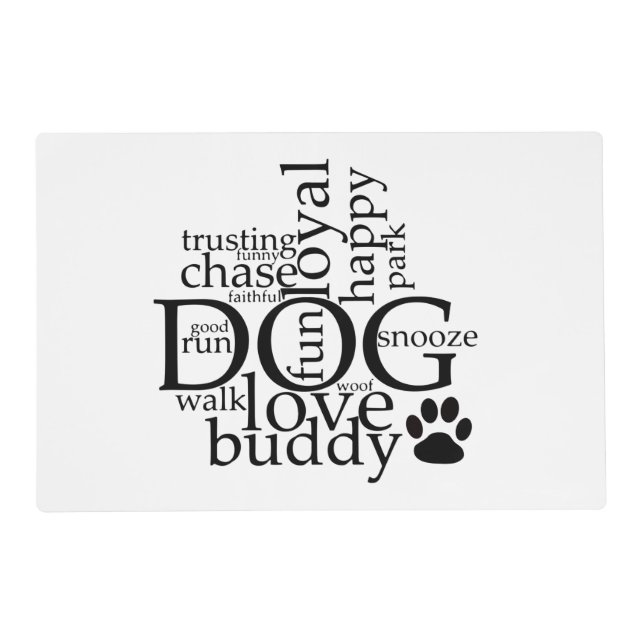 Trendy Dog Word Cloud Paw Print Placemat (Front)