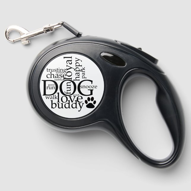 Trendy Dog Word Cloud Paw Print Retractable Pet Leash (Front)