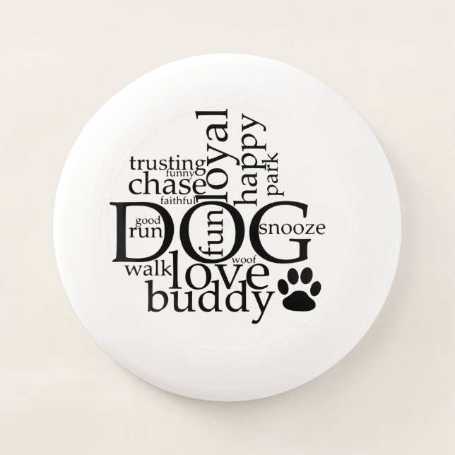 Trendy Dog Word Cloud Paw Print Wham-O Frisbee (Front)