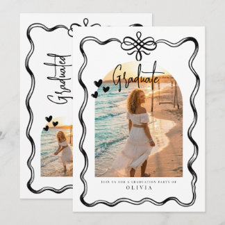 Trendy Doodle Graduation Party Photo Invite,Gradua Invitation