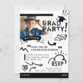 Trendy Doodle Sketch Magazine Cover Boy Grad Party Invitation (Back)
