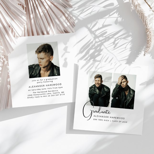 Trendy Double Sided 3 Photo Graduation Party Invitation (Creator Uploaded)