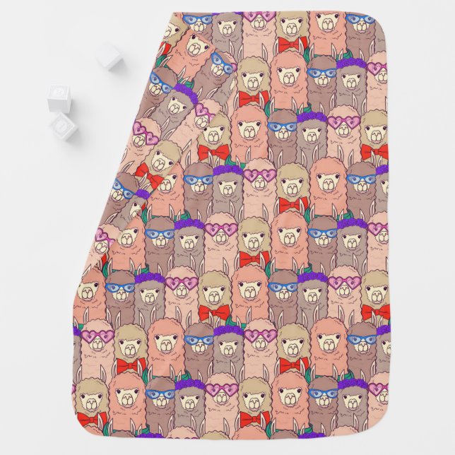 Trendy Dressed Llama Pattern Baby Blanket (In Situ)