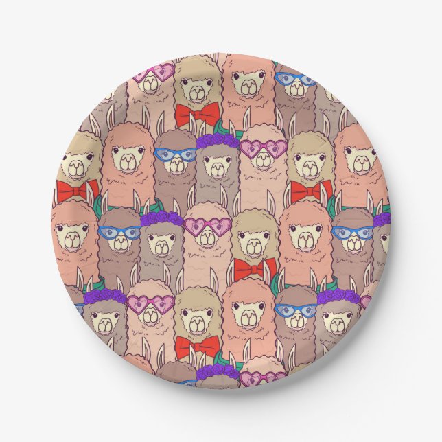 Trendy Dressed Llama Pattern Paper Plates (Front)