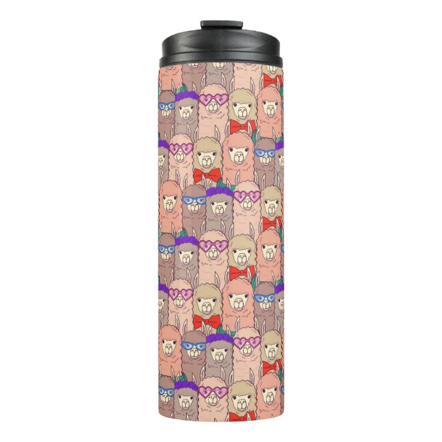 Trendy Dressed Llama Pattern Thermal Tumbler (Front)