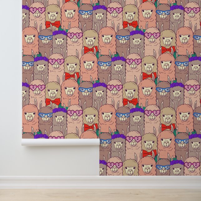 Trendy Dressed Llama Pattern Wallpaper (Application)