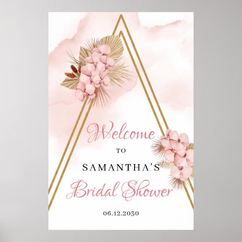 Trendy Dried Palm Blush Pink Bridal Welcome Sign