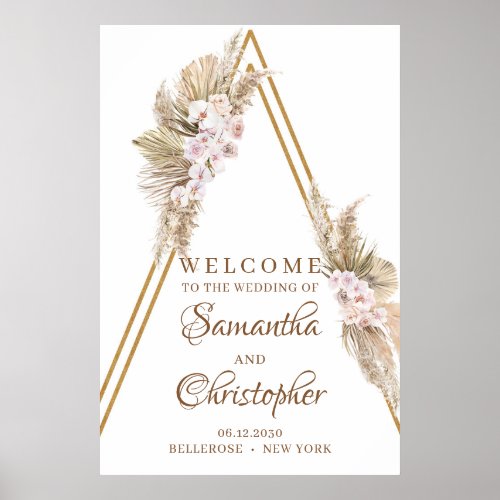 Trendy Dried Palm Pampas Grass Dusty Rose Welcome Poster