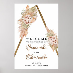 Trendy Dried Palm Pampas Grass Wooden Arch Welcome Poster