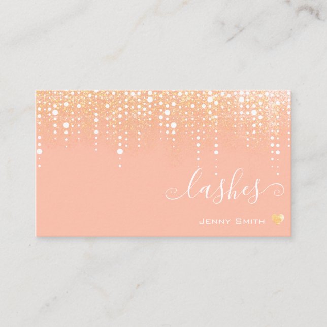 Trendy Dripping Light Gold Rain Pastel Pink Peach Business Card (Front)