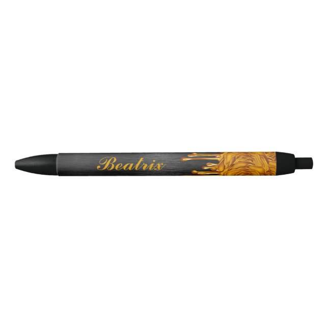 Trendy Dripping Roses Personalized Pen Gold (Front)