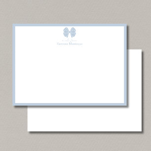 Trendy Dusty Blue Bow Border Name Wedding Note Card