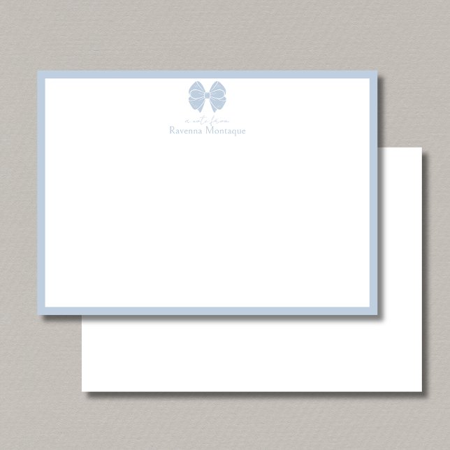 Trendy Dusty Blue Bow Border Name Wedding Note Card (Creator Uploaded)