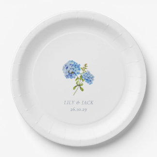 Trendy Dusty Blue Floral Hydrangea Event Wedding Paper Plates