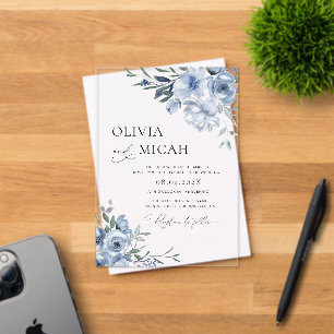trendy dusty blue floral wedding acrylic invitations