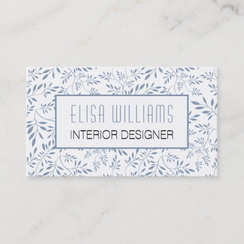 Trendy dusty blue leaves floral pattern and frame business card