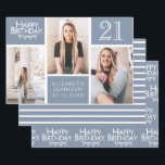 Trendy Dusty Blue Photo Collage 21st Birthday  Wrapping Paper Sheets<br><div class="desc">Wrap up those gifts in style with this co-ordinated birthday paper pack. The first sheet features a trendy photo collage design which has space for three photographs. You can add the name of the person celebrating their birthday as well as their age and birthday date. The second sheet is a...</div>