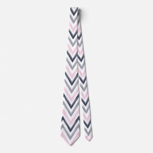 Trendy Dusty Blue Pink White Chevron Pattern Neck Tie