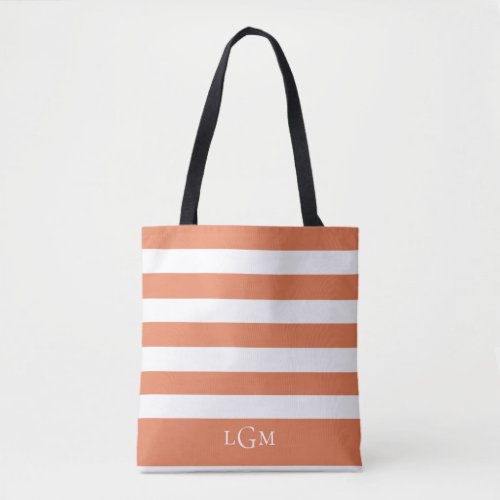 Trendy Dusty Orange Stripe Pattern Monogram Tote Bag