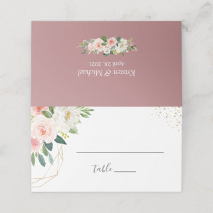 Trendy Dusty Rose Blush Pink Floral Wedding Place Card