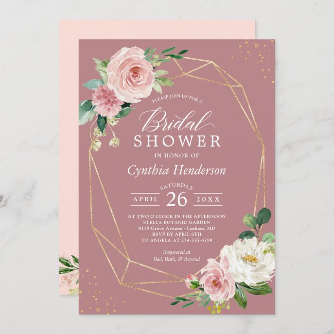 Trendy Dusty Rose Floral Geometric Bridal Shower Invitation