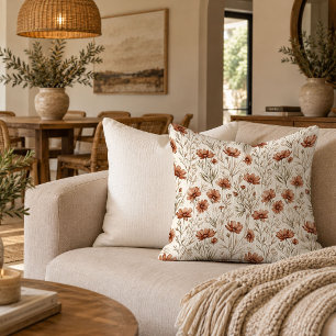 Trendy Earth Tone Floral Accent Decorative Pillow