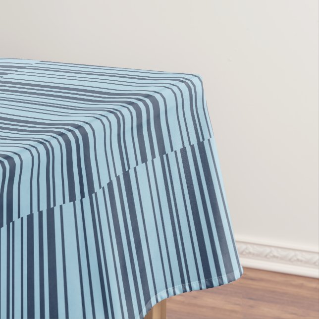Trendy Earthy Blue Stripes Tablecloth (In Situ)