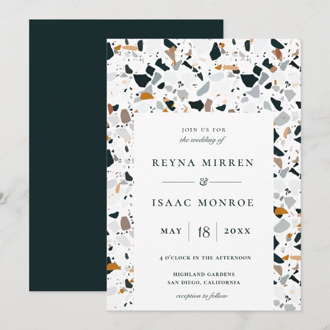 Trendy Earthy Terrazzo Artisan Frame Wedding Invit Invitation (Front/Back)