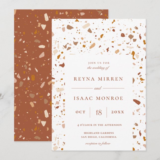 Trendy Earthy Terrazzo Artisan Frame Wedding Invitation (Front/Back)